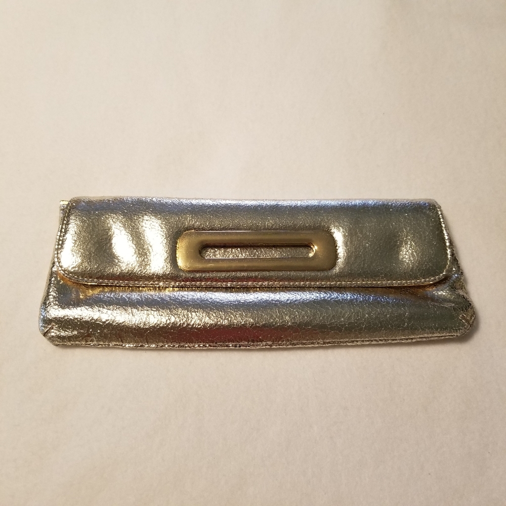 ALDO Silver Envelope Clutch Bag Fold-Over Design With Magnet Closure